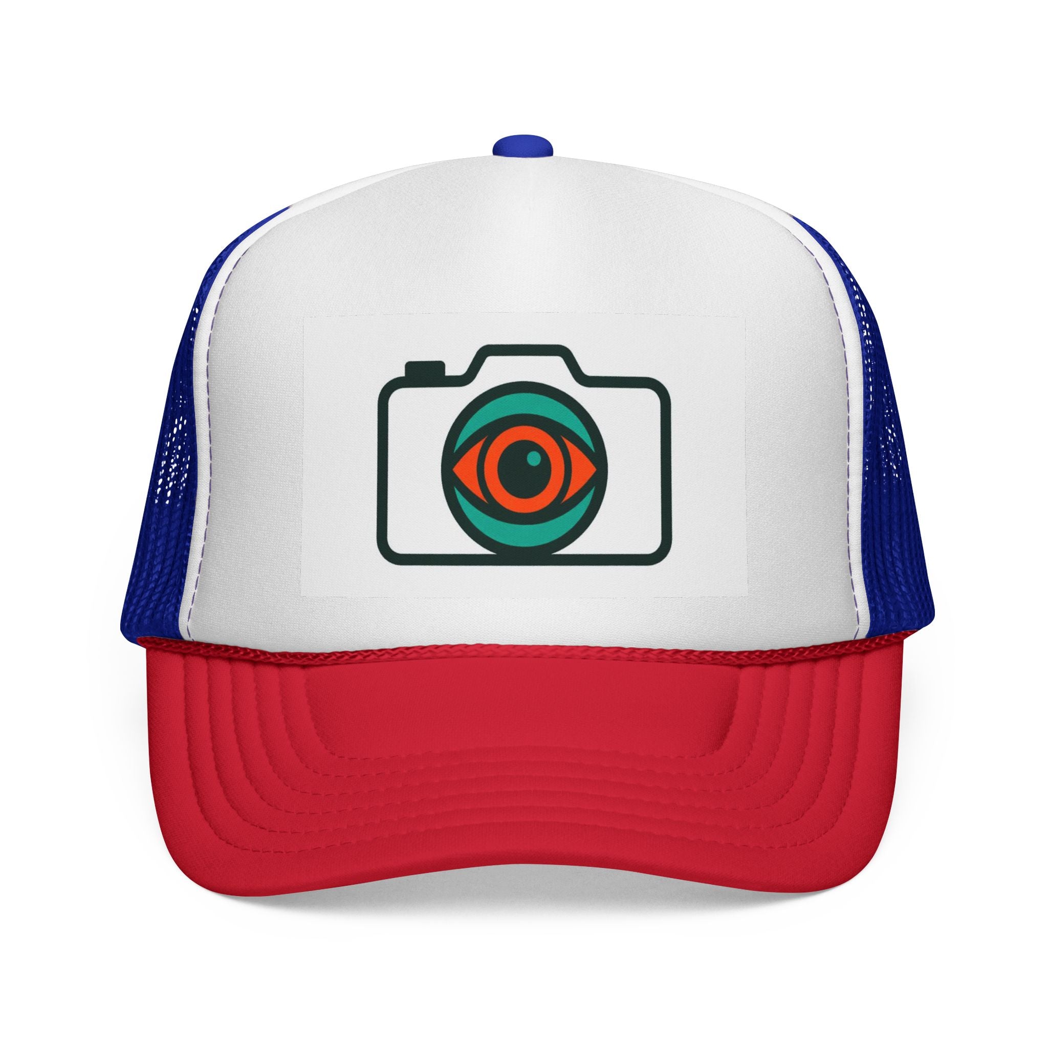 Camera Eye Trucker Cap — Retro Photography Logo Mesh Hat