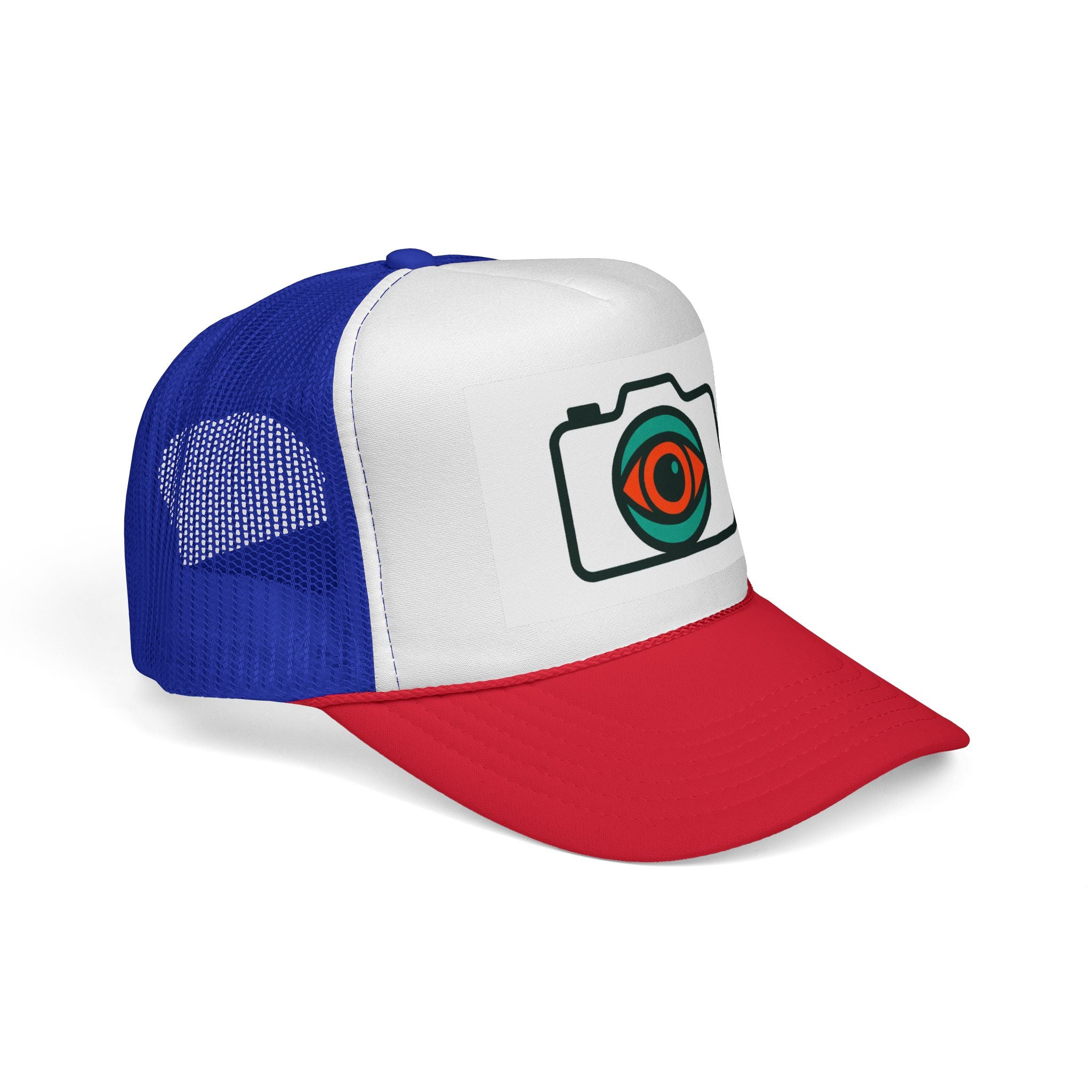 Camera Eye Trucker Cap — Retro Photography Logo Mesh Hat