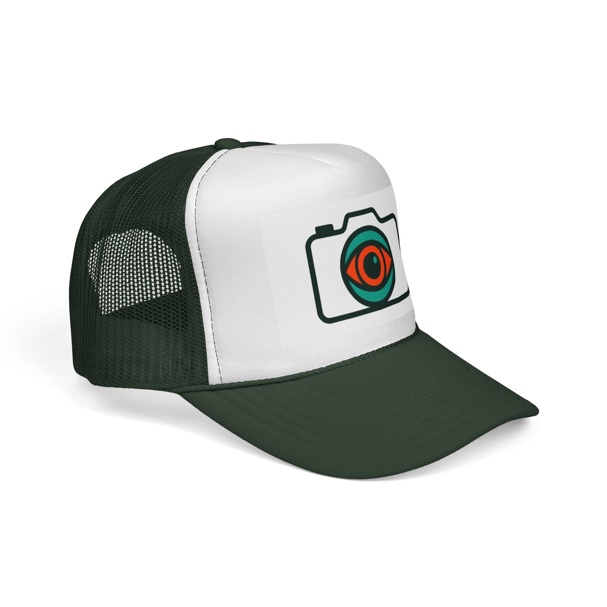 Camera Eye Trucker Cap — Retro Photography Logo Mesh Hat
