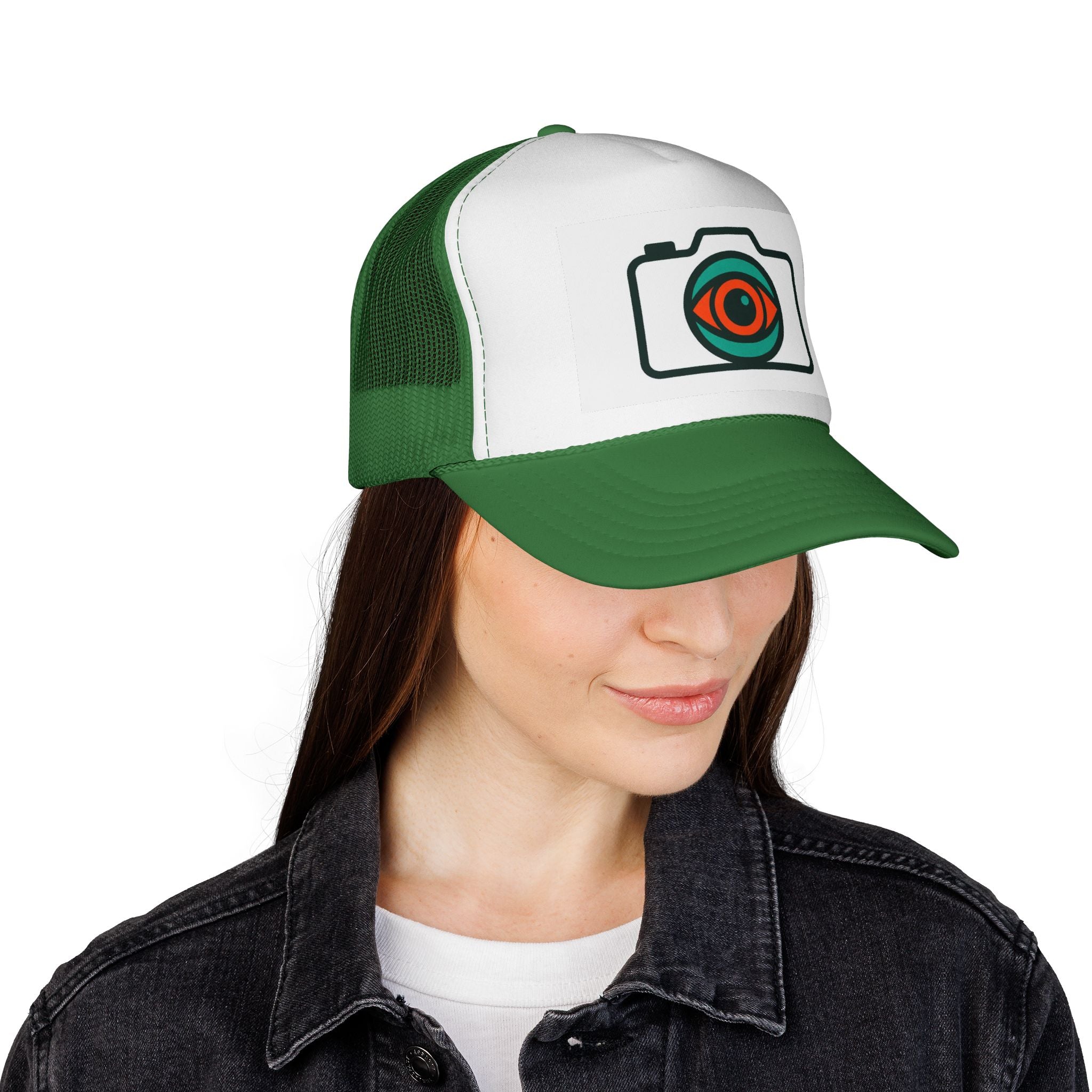 Camera Eye Trucker Cap — Retro Photography Logo Mesh Hat