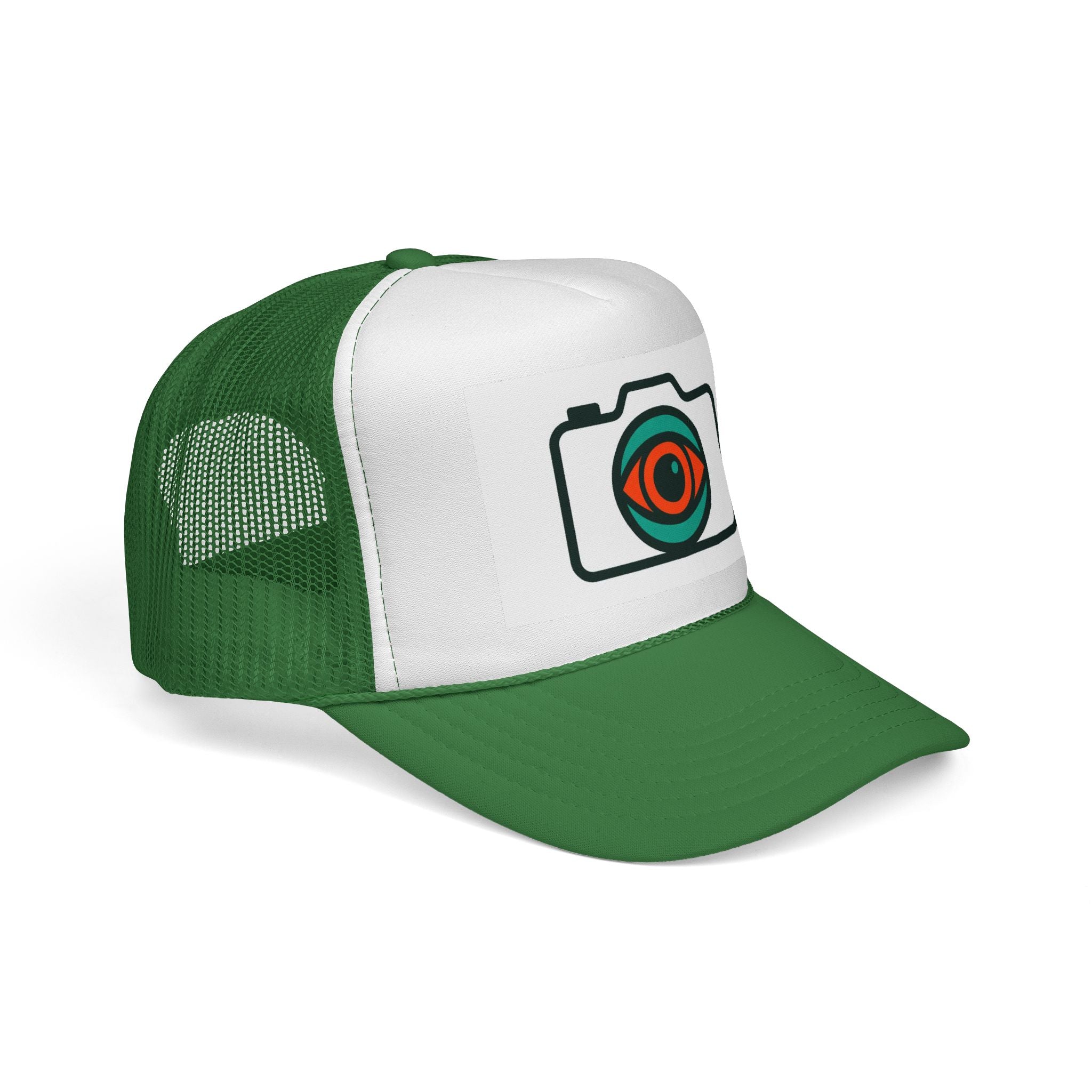 Camera Eye Trucker Cap — Retro Photography Logo Mesh Hat