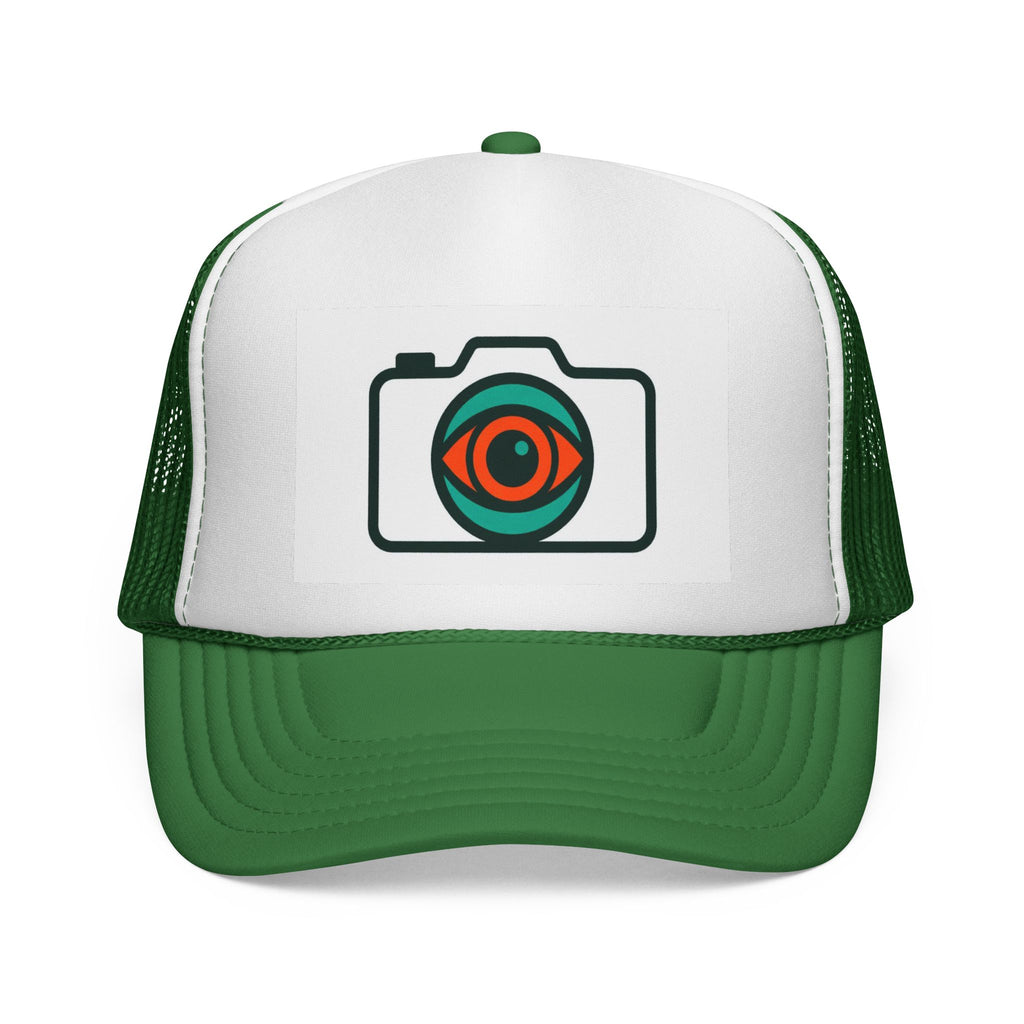 Camera Eye Trucker Cap — Retro Photography Logo Mesh Hat