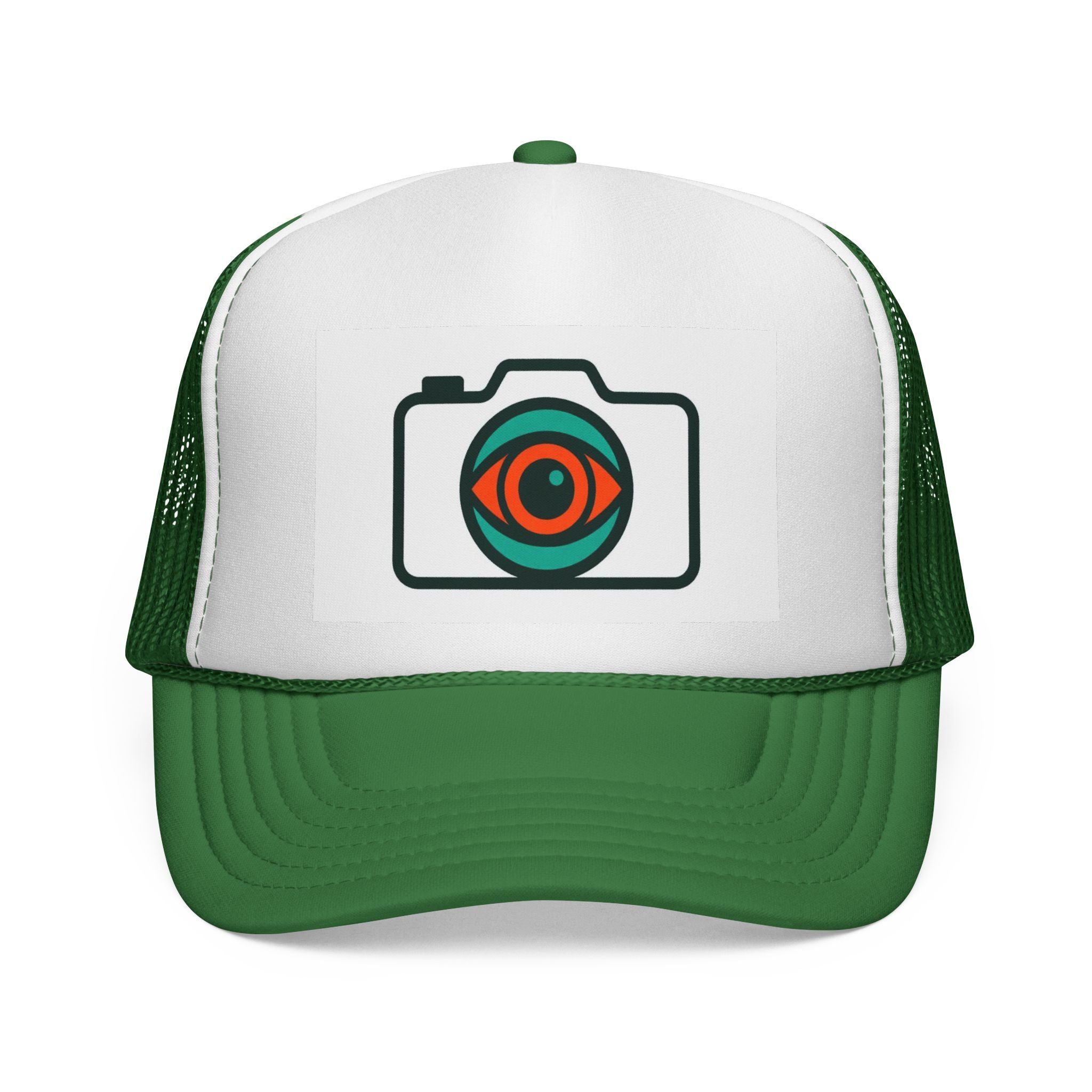 Camera Eye Trucker Cap — Retro Photography Logo Mesh Hat