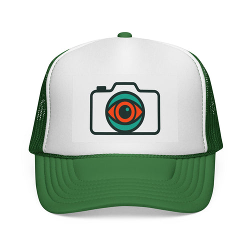 Camera Eye Trucker Cap — Retro Photography Logo Mesh Hat
