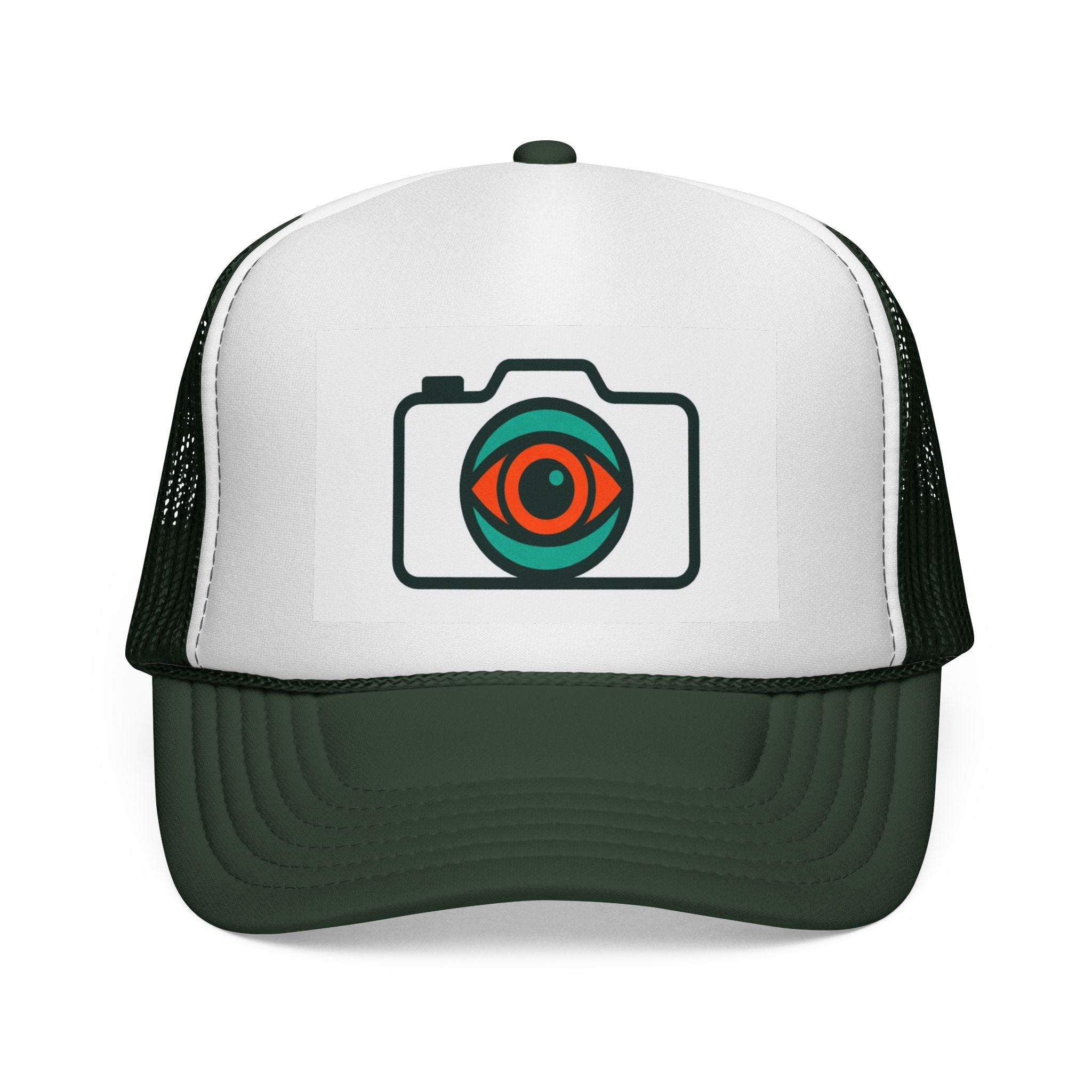 Camera Eye Trucker Cap — Retro Photography Logo Mesh Hat
