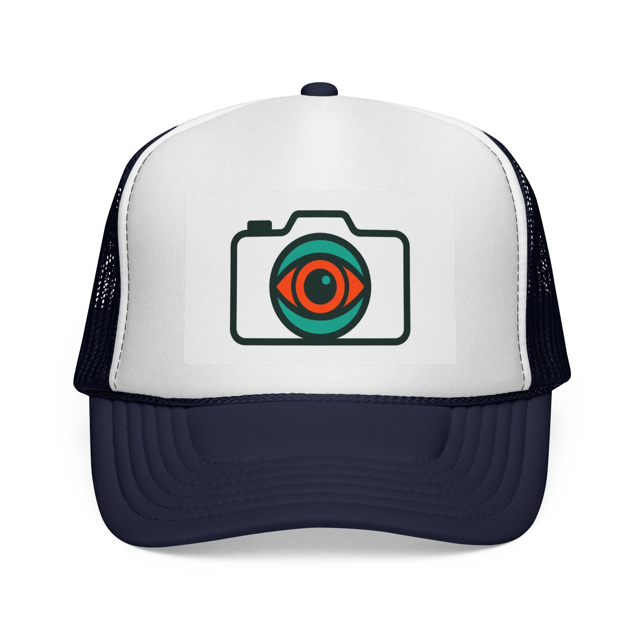 Camera Eye Trucker Cap — Retro Photography Logo Mesh Hat